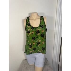 NWOT Jaloux M 100% Silk Green Beaded Tank Top